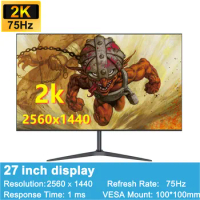 FYHXele 24/27Inch 2K 75Hz QHD Gaming Monitors Computer IPS Panel DP DC Flicker-Free Low Blue Light Eye Protect Support G-Sync