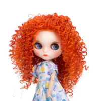 MUZIWIG Blythe Doll Hair Wig Long Orange Curly Hair DIY Dolls Accessories Heat Resistant Synthetic Wavy Wig For Blythe Doll