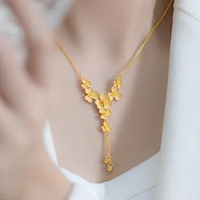 999 Pure Gold Color Flower Pendant 3D Hard Gold 18K Gold Necklace Female Real Chains Fine Christmas Jewelry Gifts