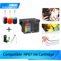 LUOCAI Compatible 67XL Refillable Ink Cartridge for HP 67 HP67 HP67xl Deskjet 2723 2721 2700 6020 6052 6055 6420 6452 Printer