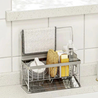【Nil】多功能收納置物架 不鏽鋼可調節抹布架 水槽海綿抹布瀝水架 廚房洗手臺收納架