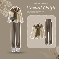 One Set Korean Style Outfit Korean Style Pinterest Outfit OOTD Anak Perempuan Kemeja Wanita One Set 