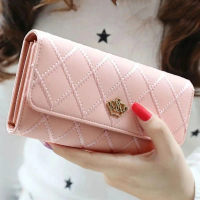 Women's wallet, plaid pattern, durable PU material, wallet with clasp.Long wallet for women