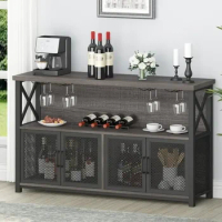 BOUSSAC Industrial Coffee Bar Cabinet for Liquor and Glasses, Modern Sideboard Buffet with Storage Rack, Rustic Liquor Home Bar