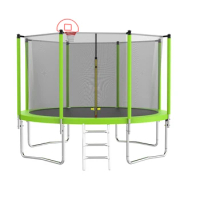 12FT Trampoline Green for Kids &amp; Adults with Basketball Hoop and Ball ,Recreational Trampolines with Safety Enclosure for Back