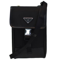 【PRADA 普拉達】經典品牌三角LOGO斜背手機袋包(黑2ZH109-TESSUTO+SAFFIAN-NERO)