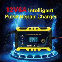 6A Full Automatic Car Battery Charger 12v Intelligent Rechargeable Battery 100Ah Motorcycle For Cars Trucks Lead Acid AGM Gel