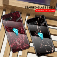 For Asus ROG Phone II 2 ZS660KL Case Marble Grain Tempered Glass Back Cover Shockproof Case for Asus Rog Phone 2 II ROG2 ZS660KL