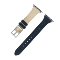 【Watchband】Apple Watch 全系列通用錶帶 蘋果手錶替用錶帶 雙色真皮錶帶(深藍x米白色)