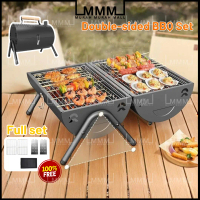 Pemanggang BBQ Double Sided BBQ Rack BBQ Grill Set Portable BBQ Set Stainless Steel Camping Picnic S