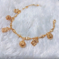 gelang rantai wanita dengan jurai motif boneka dan boba ukir