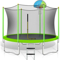 8FT&amp;10FT Trampoline for Kids,Outdoor Kids Trampoline with Safety Enclosure, Basketball Hoop and Ladder, Fast Assembly Trampoline