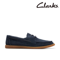 Clarks 男鞋 Clarkbay Go 愜意穿搭兩眼孔麂皮帆船休閒鞋 懶人鞋 帆船鞋(CLM77501C)