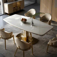 Rectangular marble dining table light luxury modern high-end villa home dining table and chairs