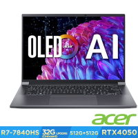 Acer 宏碁 Swift X SFX16-61G-R4EP 16吋輕薄筆電(R7-7840HS/RTX 4050/32GB/512+512GB/Win11)