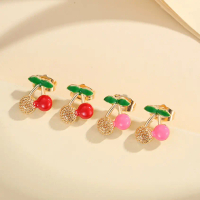 LM692 【COD】 Anting Anak Anting Cherry Anti Karat dan Anti Luntur Lapis Emas Titanium Lucu