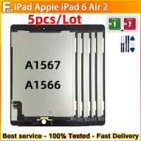 5PCS For iPad Apple iPad 6 Air 2 A1567 A1566 LCD Display Touch Screen LCD Assembly Digitizer Replacement 100%Test