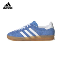Original Adidas Gazelle Indoor Blue Men's and Women's Unisex Skateboard Casual Classic Low-Top Retro Sneakers Shoes HQ8717