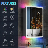 Medicine Cabinet with Lights, 20×32 Inch Lighted Mirror, LED Bathroom RGB Backlit an