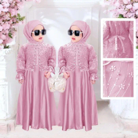 Gamis anak perempuan muslim model baru fashion gaun pesta anak lucu Slavina Kid Mewah Mutiara Panjan