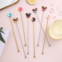 Creative 304 Stainless Steel Stir Stick Cartoon Donut Stirrer Cold Drink Long Handle Cocktail Stick Bar Tools Cafe Accessories