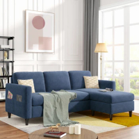 Reversible Sectional Sofa with Handy Side Pocket, Living Room L-Shape 3-Seater Couch with Modern Linen Fabric for Small Space