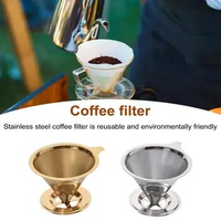 Coffee Filter Stainless Steel Pour Over Coffee Dripper Set Reusable Cone Filter Slow Drip Maker for Single Cup Brew for Home