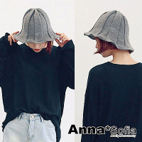 AnnaSofia 古著片型毛線織 軟式盆帽漁夫帽(中灰系)