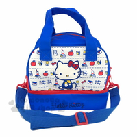 小禮堂 Hello Kitty 尼龍雙層手提包斜背包《藍白.坐姿物品》側背包.便當袋