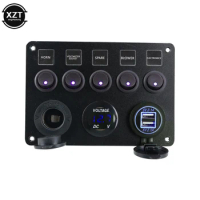 12V LED Waterproof Toggle Rocker Switch Panel Dual USB 4.2A Port Outlet Combination Digital Voltmeter for Car Marine RV Ship