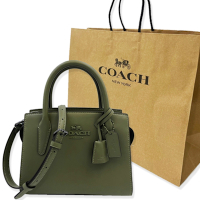 COACH 滑面牛皮硬殼手提/斜背兩用黛妃方包附紙袋(橄欖綠)