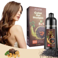 Hair Dye Shampoo 5 in 1 for Gray Hair Long Lasting Easy to Use Shampoo Black Hair Dye for Women Men Grey Coverage Shampoo