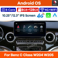 10.25"/12.3" Android 13 Qualcomm Car Multimedia Player GPS Radio for Mercedes Benz C V Class W204 W205 GLC X253 W446 2008-2021
