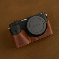 Roadfisher Vintage Retro Genuine Real Leather Camera Bag Protect Case Cover Half Base Sheath For Sony A6600