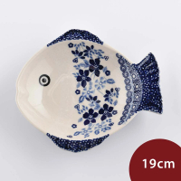 【波蘭陶】Manufaktura 魚形深盤 陶瓷盤 菜盤 水果盤 沙拉盤 19cm 波蘭手工製(蔚藍花語系列)