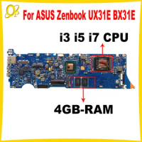 UX31E Mainboard for ASUS Zenbook BX31E UX31E laptop motherboard with i3 i5 i7 CPU 4GB-RAM PN:60-N8NMB4F00 60-N8NMB4C00-B01 test