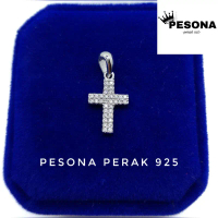 liontin perak asli 925 sier lapis emas putih - model salib - perhiasan perak asli