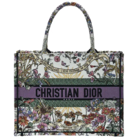 【Dior 迪奧】經典BOOK TOTE太陽米底花園系列刺繡帆布手提托特包(中-綠/白M1296ZEBH-GR-WHI)