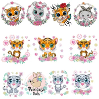 Cartoon Little Tiger Patches On Clothes Elephant Bunny DIY Heat Transfer Clothing Sticker Iron On Patches For T-shirt Jeans