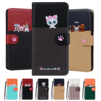 Cartoon Anime Flip Leather Phone Case For Samsung Galaxy A10 A20 A40 A50 A70 A21S A31 A51 A71 A12 A52 A52S 5G Pet Cat Dog Cover