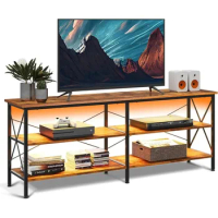 Industrial TV Console for Living Room Gaming Entertainment Center with Storage 63" LED TV Cabinet with Metal Frame Stand