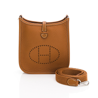 HERMES 愛馬仕 Evelyne 16 Amazone H LOGO迷你牛皮布肩背包 (金棕/銀扣)