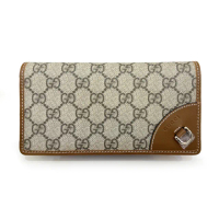 【GUCCI 古馳】821802 新款GG Emblem系列帆布對開錢包長夾(棕色)