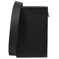 FENDI Vertical Box 經典燙印LOGO小牛皮紙盒造型斜背包/小盒子包(黑)