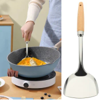 Kitchen Utensil Set Small Spatula Stainless Steel Wok Spatula 2Pcs Non Stick Cooking Shovel Metal Turner Wooden Handle Cooking
