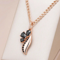 Kalung Zirkon, Emas Ungu Rusia, Reka Bentuk Mudah dan Tidak Teratur, Zirkon Hitam, Untuk Wanita, 585