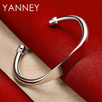 2024 Luxury 925 Sterling Silver Fine Simple Smooth Opening Bangle Bracelet For Women Men Fashion Hip Hop Jewelry Gifts Party