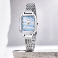 KIMIO Quartz Watch for Women Japan Movement Square Dial Alloy Shell Mesh Bracelet Dress Watch Stainl