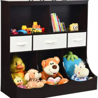 3-Tier Kids Bookcase Toddler Storage Organizer Cabinet Shelf w/ 8 Compartment Box and 3 Removable Drawers for Children(Espresso)
