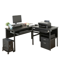 頂楓大L型工作桌+1抽屜1鍵盤+主機架+桌上架+活動櫃150*150*76